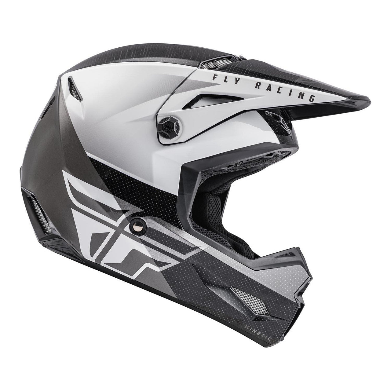 Fly Racing Kinetic Straight Edge Youth MX Helmet (Black/White)