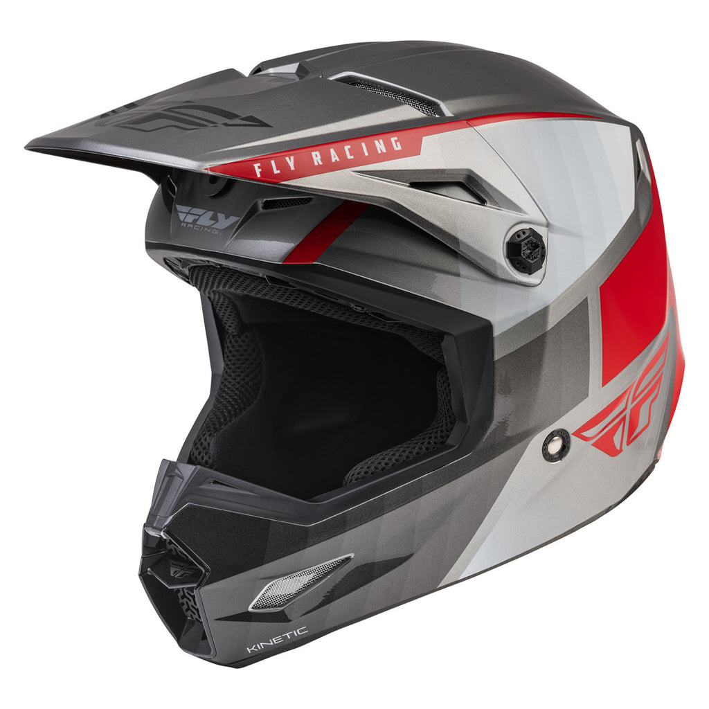 Fly Racing Kinetic Youth Drift Motocross Helmet (Silver/Black/Red, UK Size: YM 49-50cm)