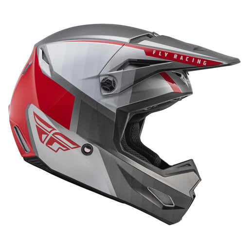 Fly Racing Kinetic Youth Drift Motocross Helmet (Silver/Black/Red, UK Size: YM 49-50cm)