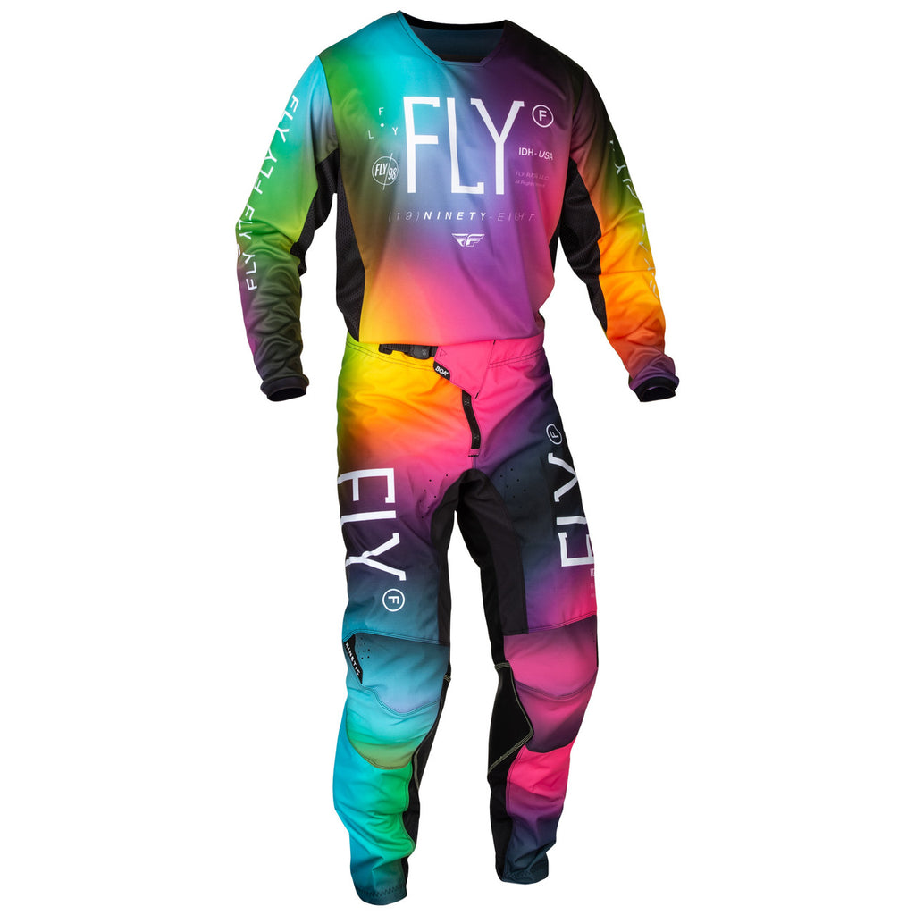 Youth Motocross Pants 2024 - Fly Racing's Rainbow Kinetic Prodigy Kit