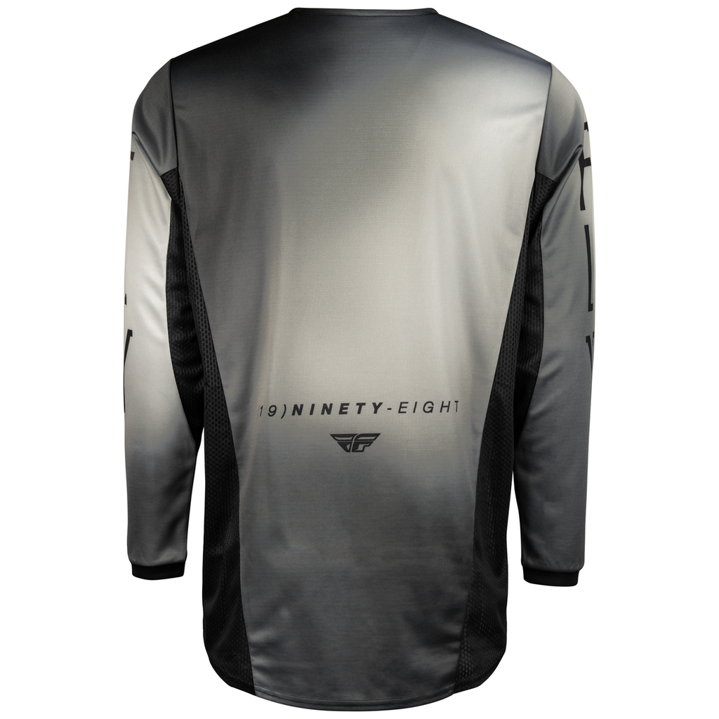 back of Fly Racing 2024 Youth Kinetic Prodigy Motocross Jersey (Black/Light Grey | Size: YS)