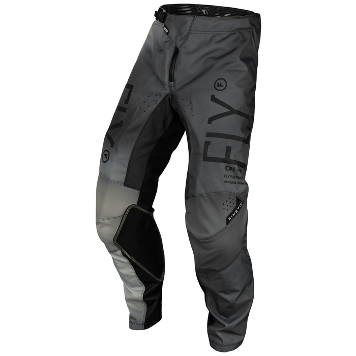 front left of Fly Racing 2024 Kinetic Prodigy Youth Motocross Pants (Black/Light Grey | Size: 24)