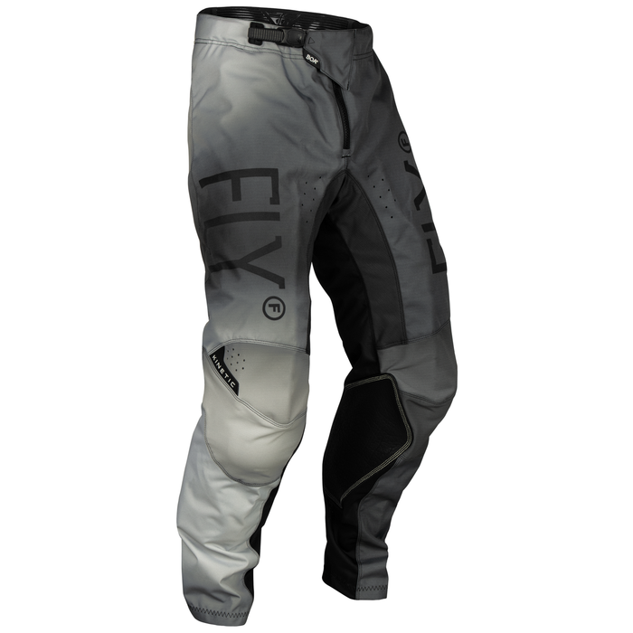 front right of Fly Racing 2024 Kinetic Prodigy Youth Motocross Pants (Black/Light Grey | Size: 24)