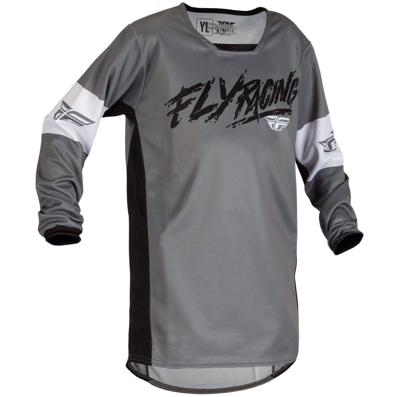 2023 Fly Racing Kinetic Khaos Youth Jersey (Grey/Black/White, UK Size:L)