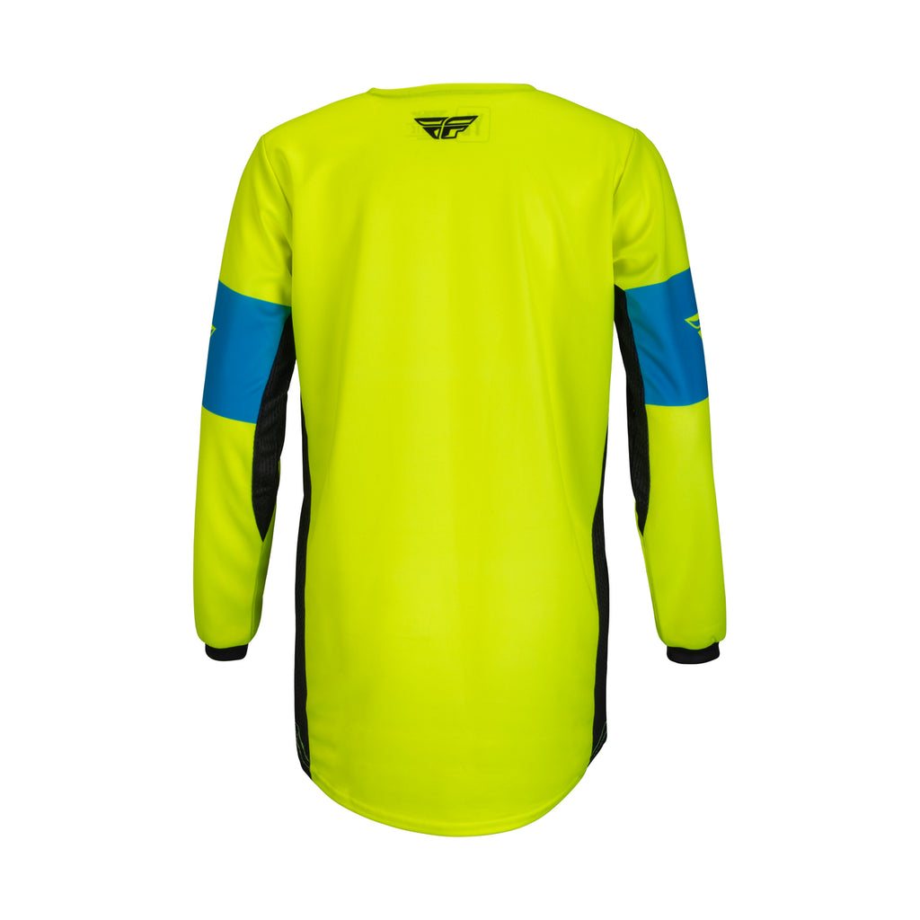 2023 Fly Racing Kinetic Khaos Youth Jersey (Hi-Viz/Black/Cyan, UK Size:M)