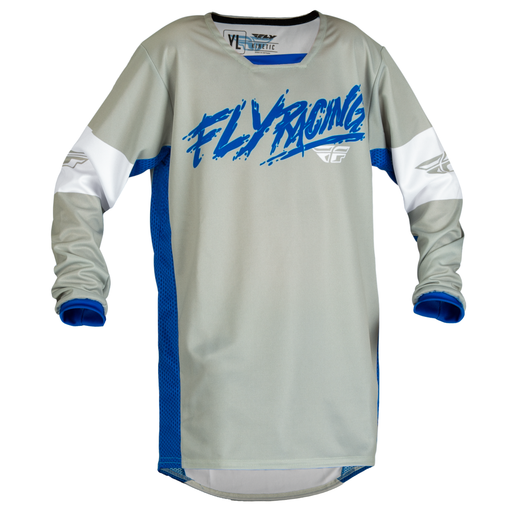 2023 Fly Racing Kinetic Khaos Youth Jersey (Grey/Blue/White, UK Size:S)