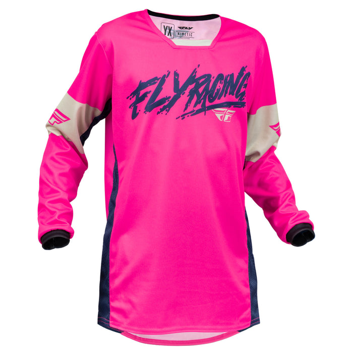 2023 Fly Racing Kinetic Khaos Youth Jersey (Pink/Navy, UK Size:L)