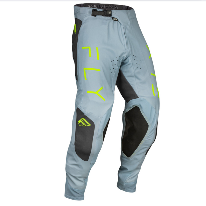 Fly 2024 Evolution DST Motocross Pants (Ice Grey / Charcoal / Neon Green || Size 32) Front Right