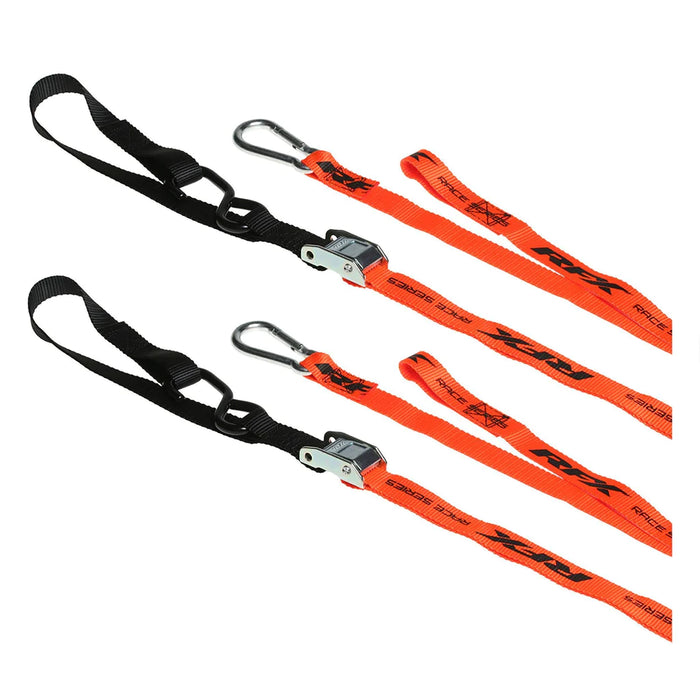 RFX Race Series 1.0 Tie Downs (With Extra Loop And Carabiner Clip) Black/Orange