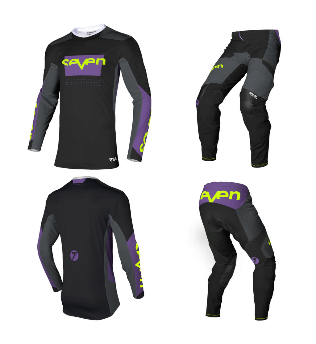 Seven MX 23.2 Rival Division Motocross Kit (Black/Purple, UK Sizes Jersey:M, Pants:32)