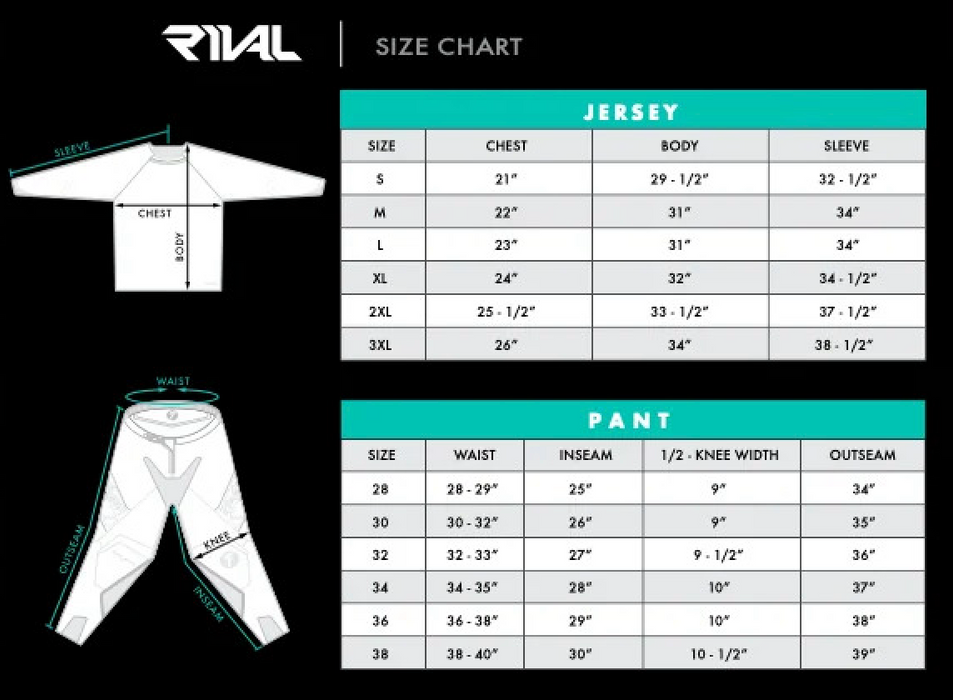 Size Chart for SevenMX Rival Kits