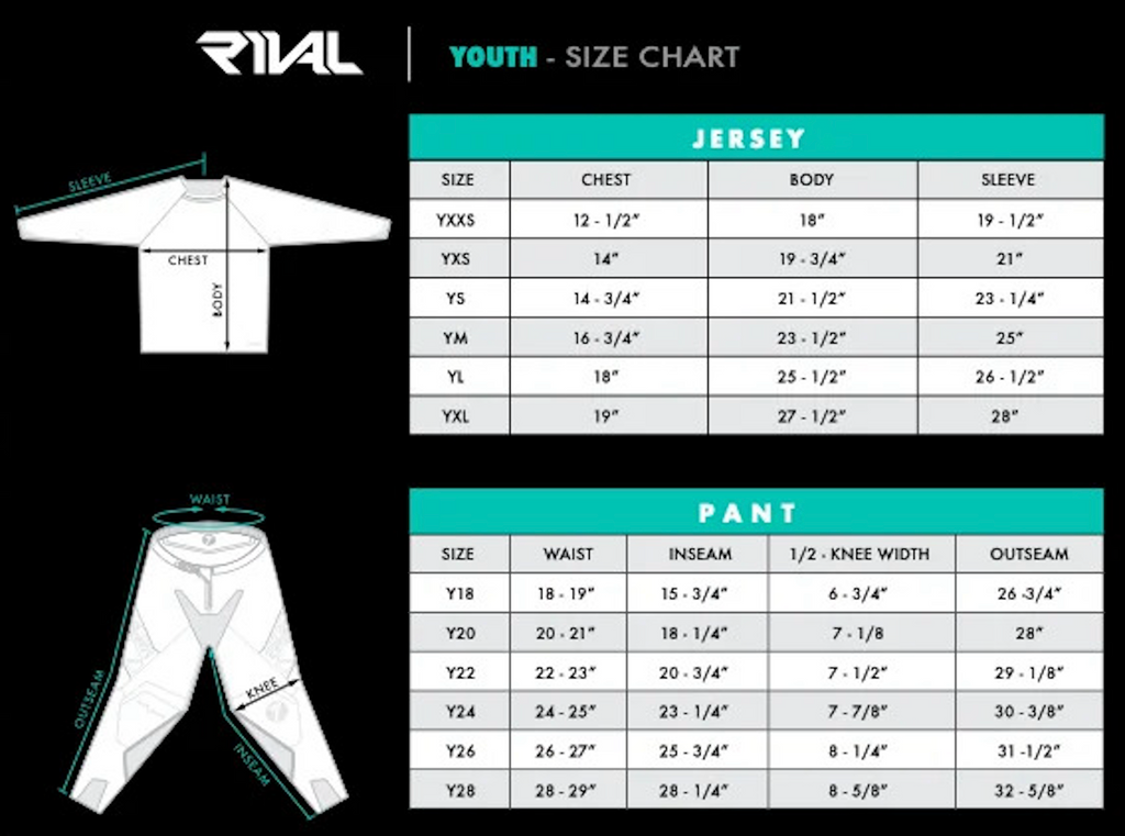 size chart sevenMX Rival Youth