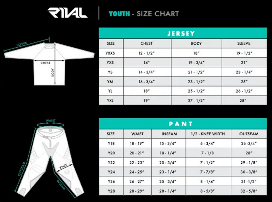 size chart sevenMX Rival Youth