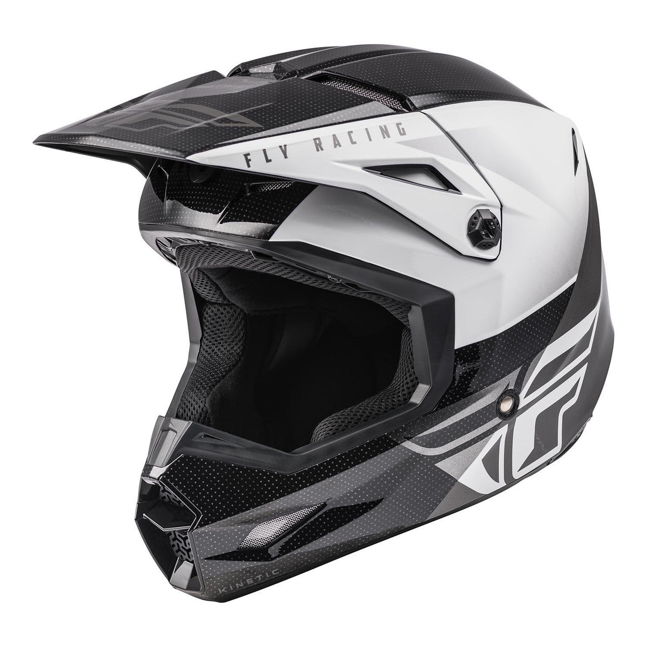 Fly Racing Kinetic Straight Edge Youth MX Helmet (Black/White)