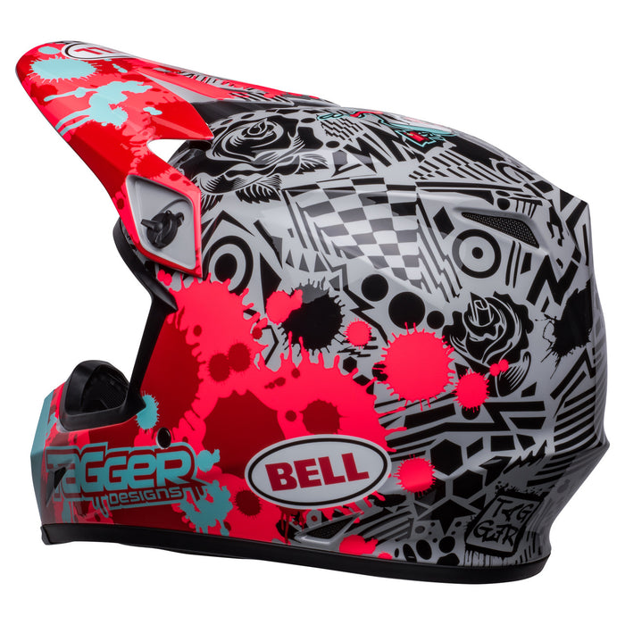rear left side of Bell MX-9 Motocross Helmet (Tagger Designs Splatter Red/Grey)