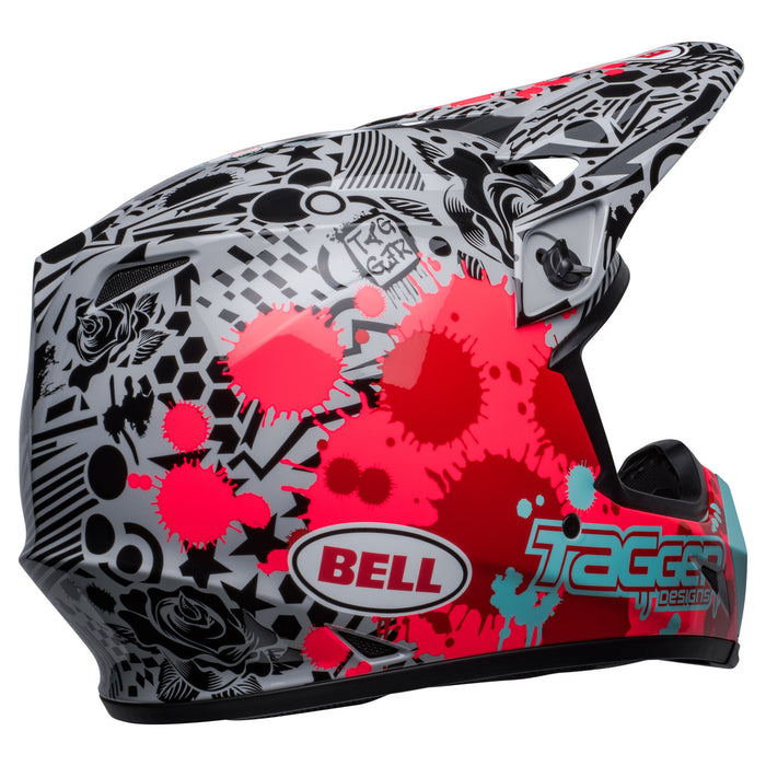 rear right side Bell MX-9 Motocross Helmet (Tagger Designs Splatter Red/Grey)