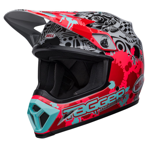 left side Bell MX-9 Motocross Helmet (Tagger Designs Splatter Red/Grey)