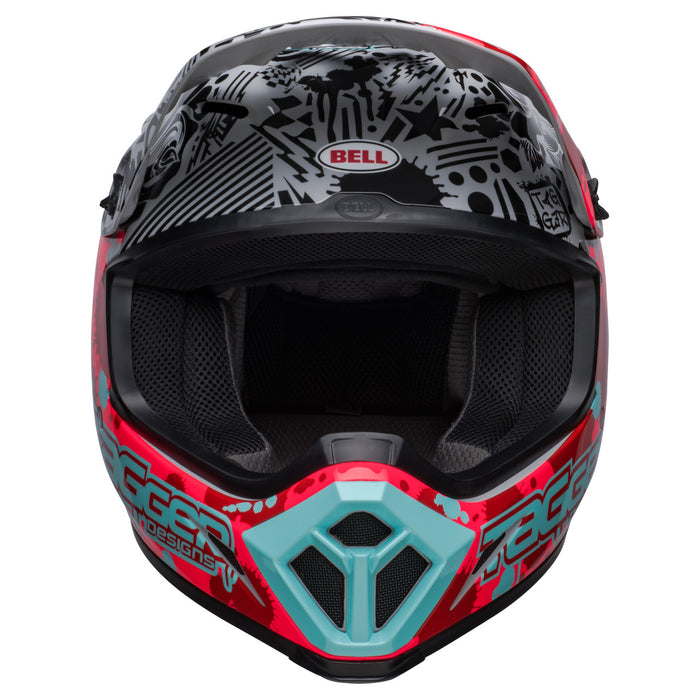 front of Bell MX-9 Motocross Helmet (Tagger Designs Splatter Red/Grey)