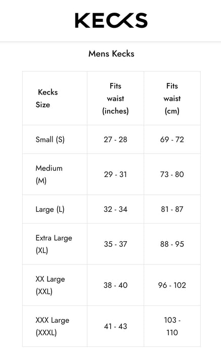 Kecks Mens Underwear size guide