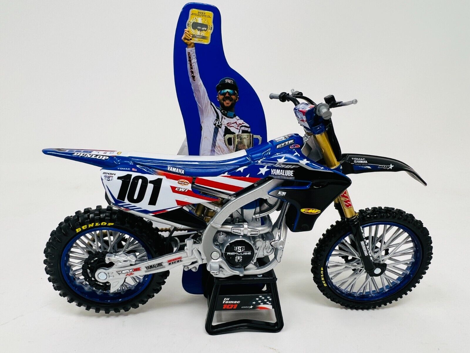 1:12 Eli Tomac Motocross Of Nations #101 Yamaha YFZ 450 Blue Moto X Dye-Cast Toy Model