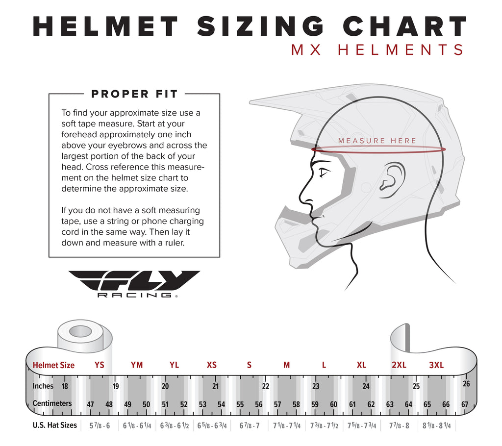 Fly Racing 2023 Kinetic Scan MX Youth Helmet (Black/Red | UK Size: Large) Size Chart
