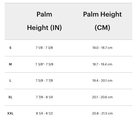100% Brisker Mens Gloves Size Chart