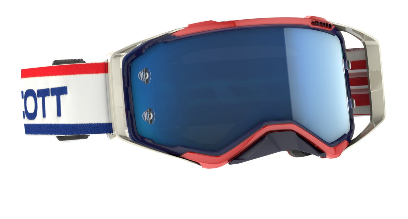 Scott prospect Motocross Goggles (Red/White/Blue Chrome Lens)
