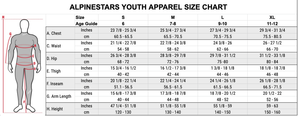 Alpinestars jersey size guide