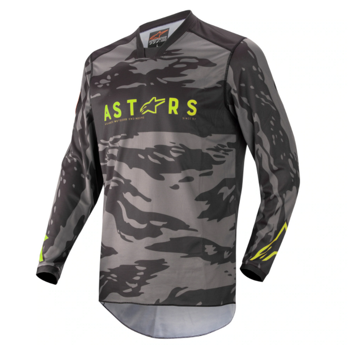 2022 Racer Tactical Motocross Jersey by Alpinestars (Black/Gray Camo/Yellow Fluo)