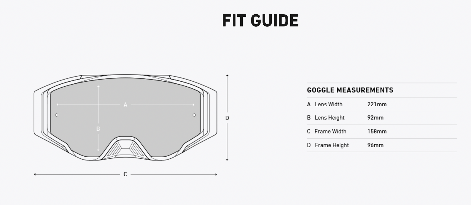 size guide for Spy Optic Foundation MX Goggles (Slayco VPR w/ HD Smoke Platinum Lens)
