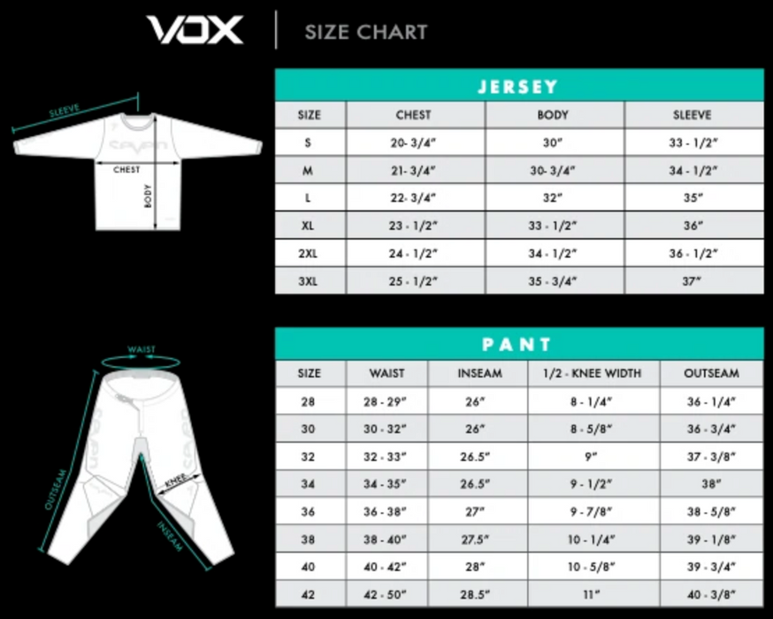 Seven MX Vox Size Chart