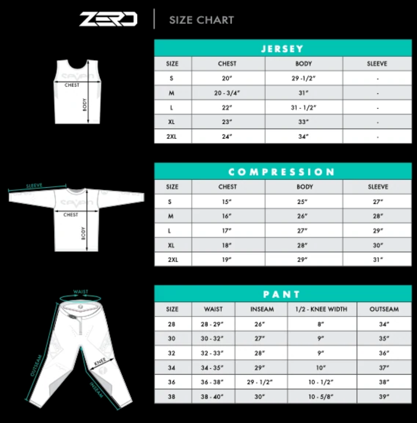 Seven MX Zero Sizing Chart